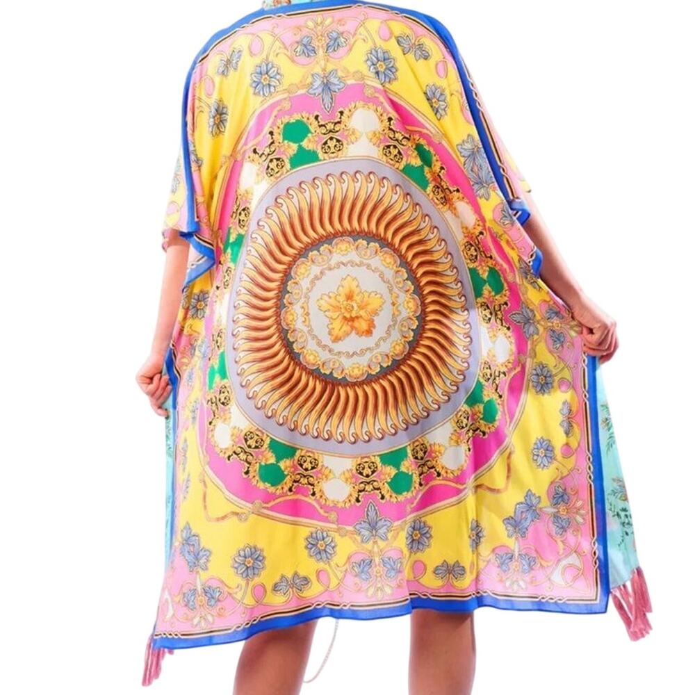 Aratta Jianna Kimono NIP Floral Scarf Print Tassel Cover Up Duster One Size S–2X